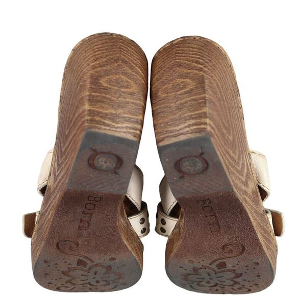 Born Shoes Women 8 Sandal Slide Wedge Leather Fashion Comfort Buckle Strap White - Picture 14 of 16